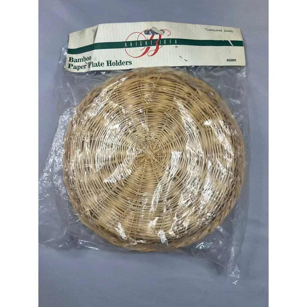 Vintage Bright Idea Bamboo Paper Plate Holders Set of‎ 4 NWOT